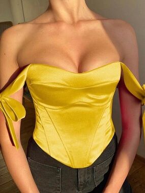 Yellow Satin Corset Top with tie straps